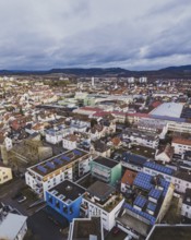 Aerial view of the city of Radolfzell am Lake Constance, residential buildings, residential areas,