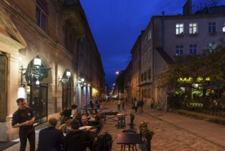 Evening in the old town district of Lviv, Ukraine