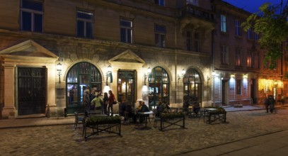 Evening in the old town district of Lviv, Ukraine