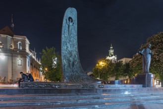 Nocturnal monument by Ukrainian poet and writer Taras Shevchenko, Lviv, Ukraine