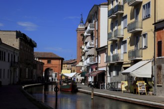 Old town with canal in the lagoon town of Comacchio in Emilia-Romagna, Ferrara province, Italy