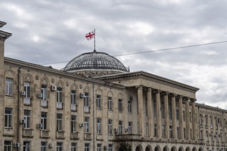 Gori, Georgia. September 9th 2025. Gori City Hall municipal office building with the Georgian flag