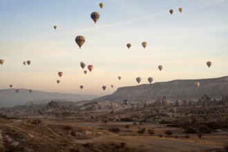 Goreme, Cappadocia, Turkey. November 10th 2017 Hot air balloons over the landscape of Cappadocia,