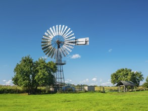 Historic Pumping Plant with Wind Turbine near Middelhagen, Mönchgut Peninsula, Rügen Island,