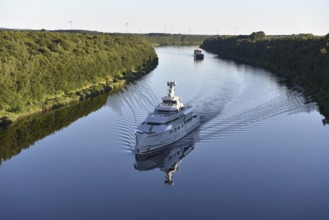 Superyacht, mega yacht NORN sails in the Kiel Canal, NOK, Kiel Canal, Kiel Canal,