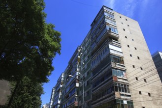 Romania, capital Bucharest, Bucuresti, old prefabricated buildings in Ceausescu style in the center