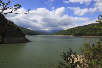 Lake Vidraru, Lacul Vidraru, an artificial reservoir in the Arges Valley in the Fagaras Mountains,
