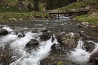 Torrent and old wooden bridge on the Transfogarasan High Road, Transfagarasan, connects the Arges
