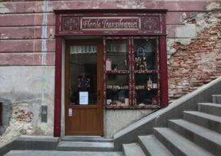 Shop with Transylvanian art objects in the old town of Sibiu, Sibiu, in Transylvania, Romania
