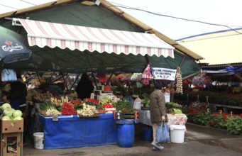 Weekly market in the old town of Sibiu, Sibiu, in Transylvania, Romania