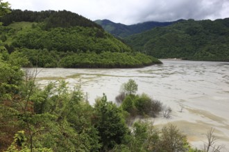 Romania, poisonous lake at the mining village of Rosia Montana, Goldbach, Geamana sedimentation