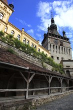 Romania, hour tower in the historic old town of Sighisoara, German Sighisoara, town in Mures