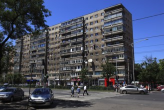Romania, capital Bucharest, Bucuresti, old prefabricated buildings in Ceausescu style in the center