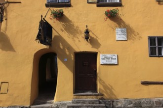 Romania, the house façade of Vlad Tepes' birthplace in the historic old town of Sighisoara, German
