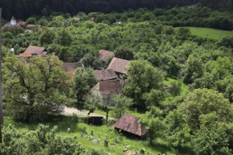 Romania, view from the fortified church of the fortified church and houses of Viscri, German