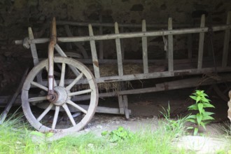Old wooden ladder truck in a farm museum in Viscri, Transylvania, Romania