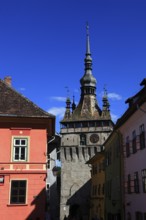 Romania, the hour tower in the historic old town of Sighisoara, German Sighisoara, town in Mures