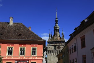 Romania, the hour tower in the historic old town of Sighisoara, German Sighisoara, town in Mures