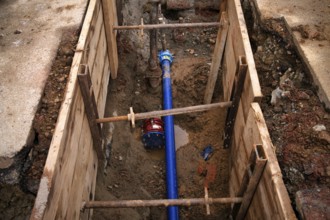 Construction site, civil engineering, water renewal, water pipes, water supply, residential area,
