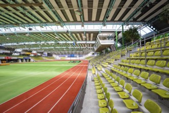 Side view of a sports hall with stand and running track, Sindelfingen Glass Palace, Böblingen