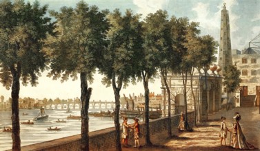 Westminster and Westminster Bridge from York Stairs and the water tower, London, England, 1780