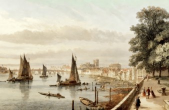 The view from the river terrace of Somerset House towards Westminster, London, England, 18th