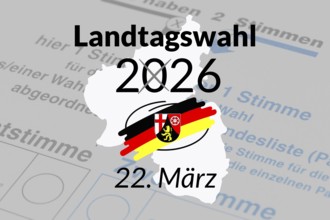 (photo montage) Coat of arms of Rhineland-Palatinate and text STATE ELECTION 2026 MARCH 22 and on a
