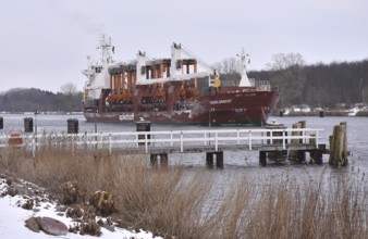 Freighter, cargo ship FAGELGRACHT with portal lift truck in the Kiel Canal, NOK, Kiel Canal, Kiel