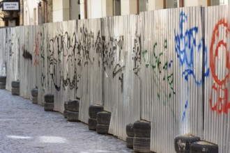 Construction fence made of corrugated iron, Lviv, Ukraine