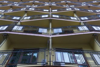 Modern facade of an apartment block with balconies, Lviv, Ukraine
