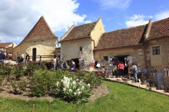Historic buildings in the courtyard of Rosenau Castle, Cetatea Rasnov near Brasov, Brasov,