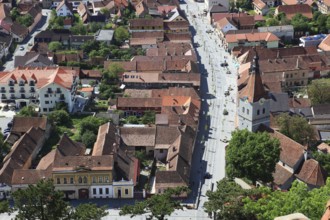 View from above of the town of Rasnov, Rosenau, in the Transylvania region of Romania
