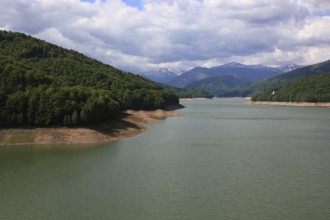 Lake Vidraru, Lacul Vidraru, an artificial reservoir in the Arges Valley in the Fagaras Mountains,