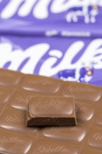 Milka chocolate bar Alpine milk chocolates with logo in Stuttgart, Germany