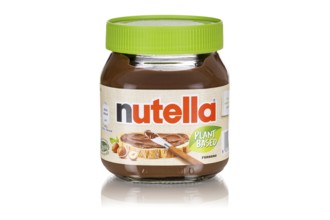 Nutella Plant Based vegan nut nougat cream 350g jar with logo cut against a white background in