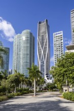 Miami skyline with high-rise real estate at Maurice A. Ferré Park in Miami, USA