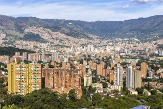 Medellin skyline view from Calasanz of skyscrapers with the city center in Medellín, Colombia