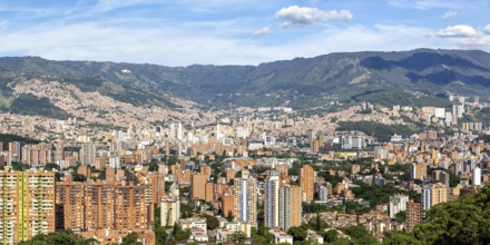 Medellin skyline view of skyscrapers from Calasanz with downtown panorama in Medellín, Colombia