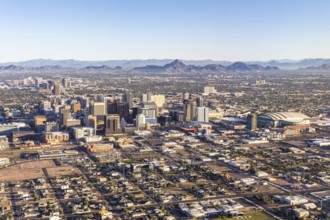Phoenix Arizona downtown skyline with skyscrapers aerial view from above in Phoenix, USA