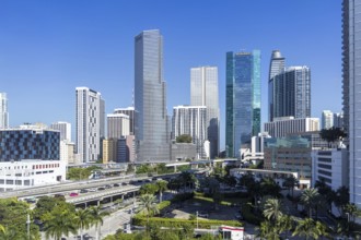 Miami skyline in downtown with high-rise buildings Florida vacation in Miami, USA