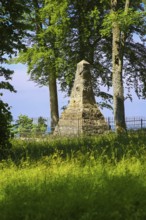 Rock obelisk near Lichtenstein, fence, geological past, display object, rocks from the Swabian