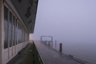 View along a long balcony of Steubenhöft of the ferry terminal at Lübbenkai, Cuxhaven, Lower