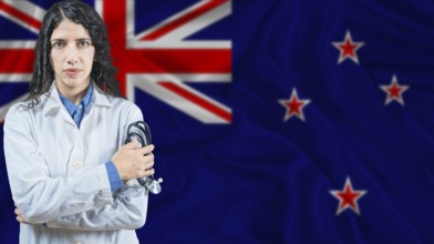 New Zealander national health system, Medical professional on New Zealand flag background