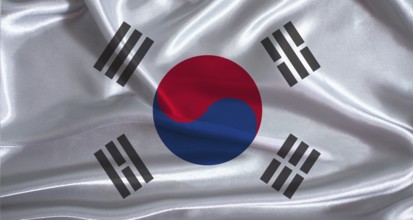 South Korea flag with cloth textured background. National flag of South Korea with realistic