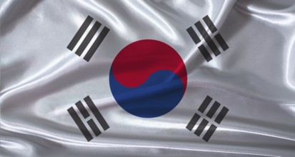 National flag of South Korea with cloth texture. South Korea flag with realistic texture background