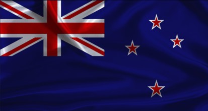 New Zealand flag with cloth textured background. National flag of New Zealand with realistic