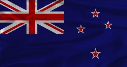 Flag of New Zealand with fabric textured background. Close up of National flag of New Zealand with