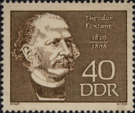 Theodor Fontane (1819-1898) a German novelist and poet. Portrait on a German GDR postage stamp
