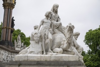 African group, neo-gothic Albert Memorial, monument to Prince Albert, wife of Queen Victoria,