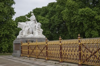European sculpture group from 1871 by Patrick MacDowell, neo-Gothic Albert Memorial, monument to